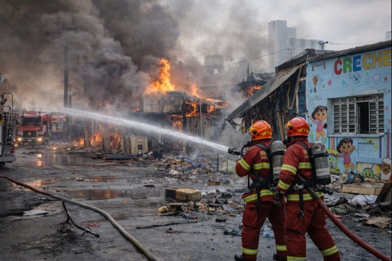 Incêndio atinge empresas e creche na Zona Leste de São Paulo