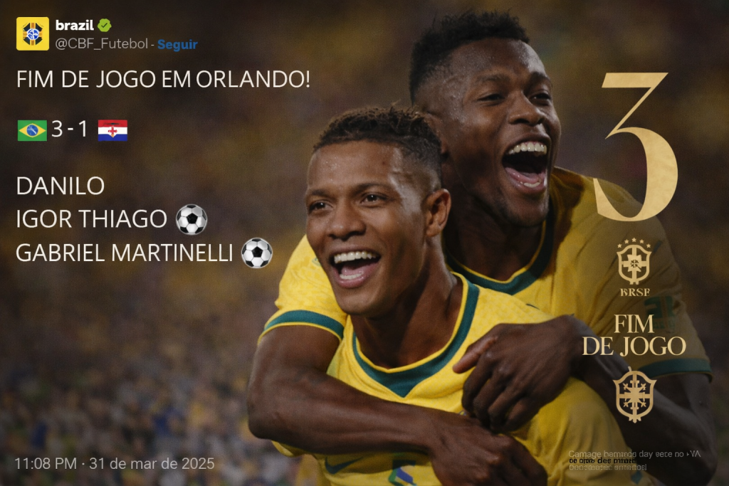 Brasil vence Croácia por 3 a 1 em amistoso antes da convocação para a Copa de 2026